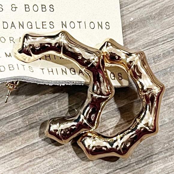 Anthropologie Gold Bamboo Hoop Earrings Dangling Statement Earrings - Picture 2 of 3